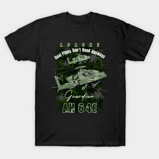 AH64 Apache Us Air Force  attack helicopter with cool saying REAL PILOTS DON'T NEED RUNWAYS T-Shirt